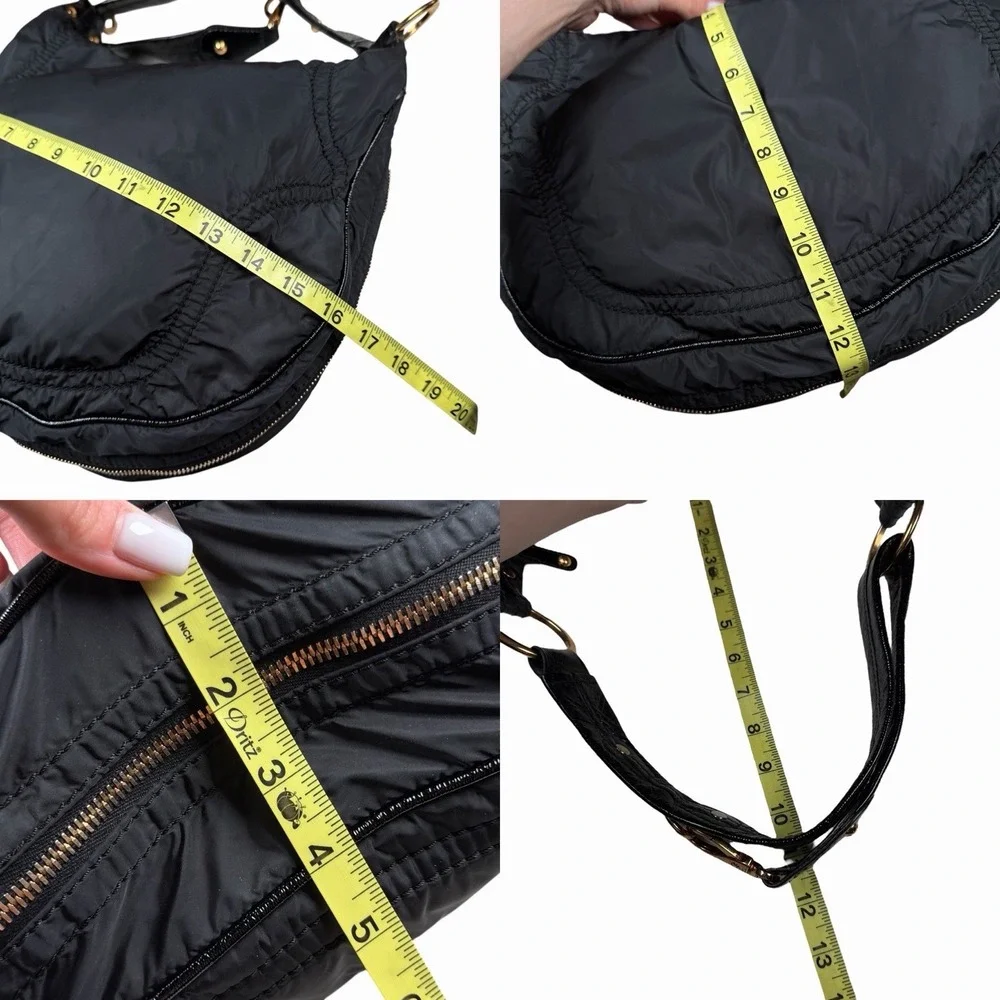 Tod's Tods Pashmy‎ Luna Black Nylon & Patent Leather Hobo w Zipper Detail